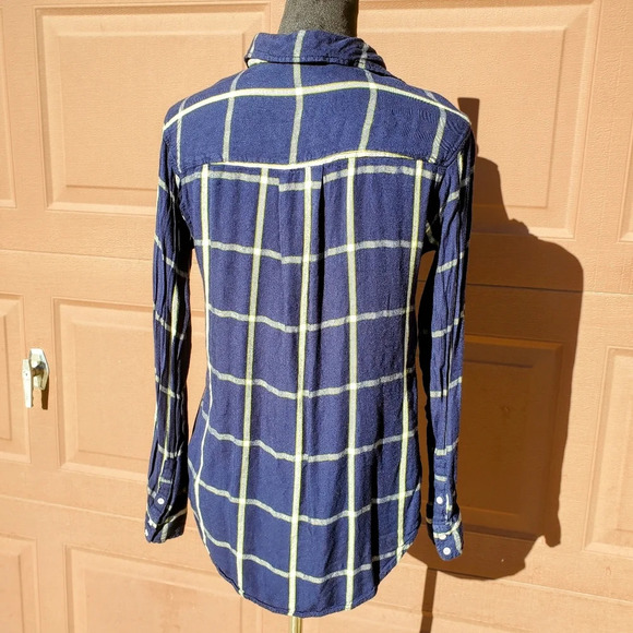 Stylus Blue White Lime Green Plaid Flannel Buttondown Top Women's Size Medium - Picture 14 of 15